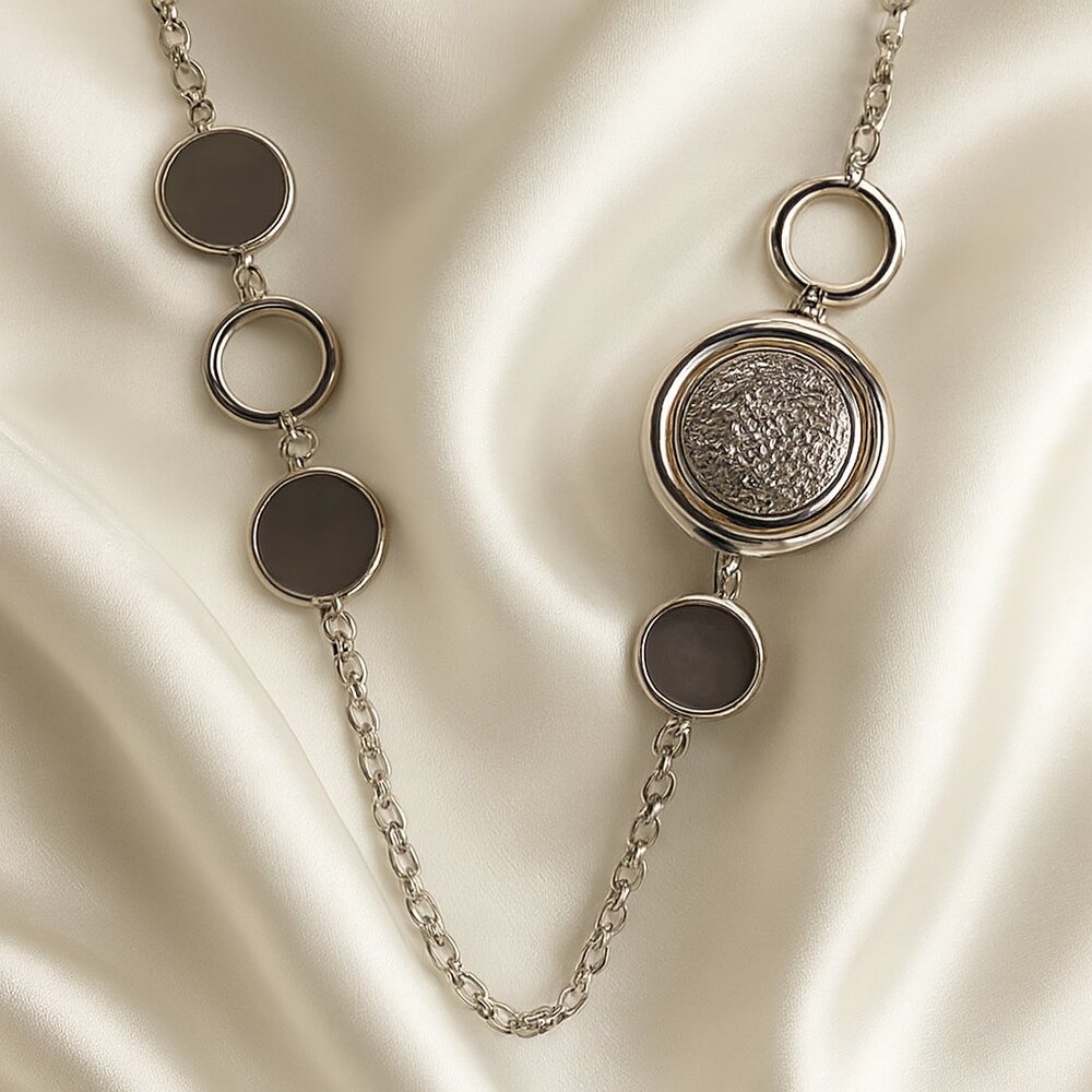 Chico's Asymmetrical Silver Hoop Long & Bold Necklace - Women's Fashion Jewelry